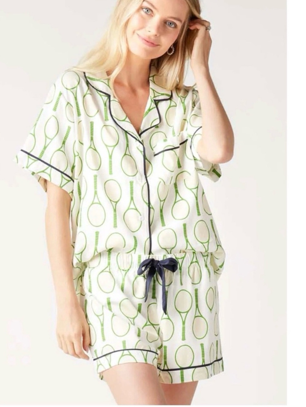 Katie Kime SMALL modal & cotton white green tennis sleep pajama set - Picture 2 of 10